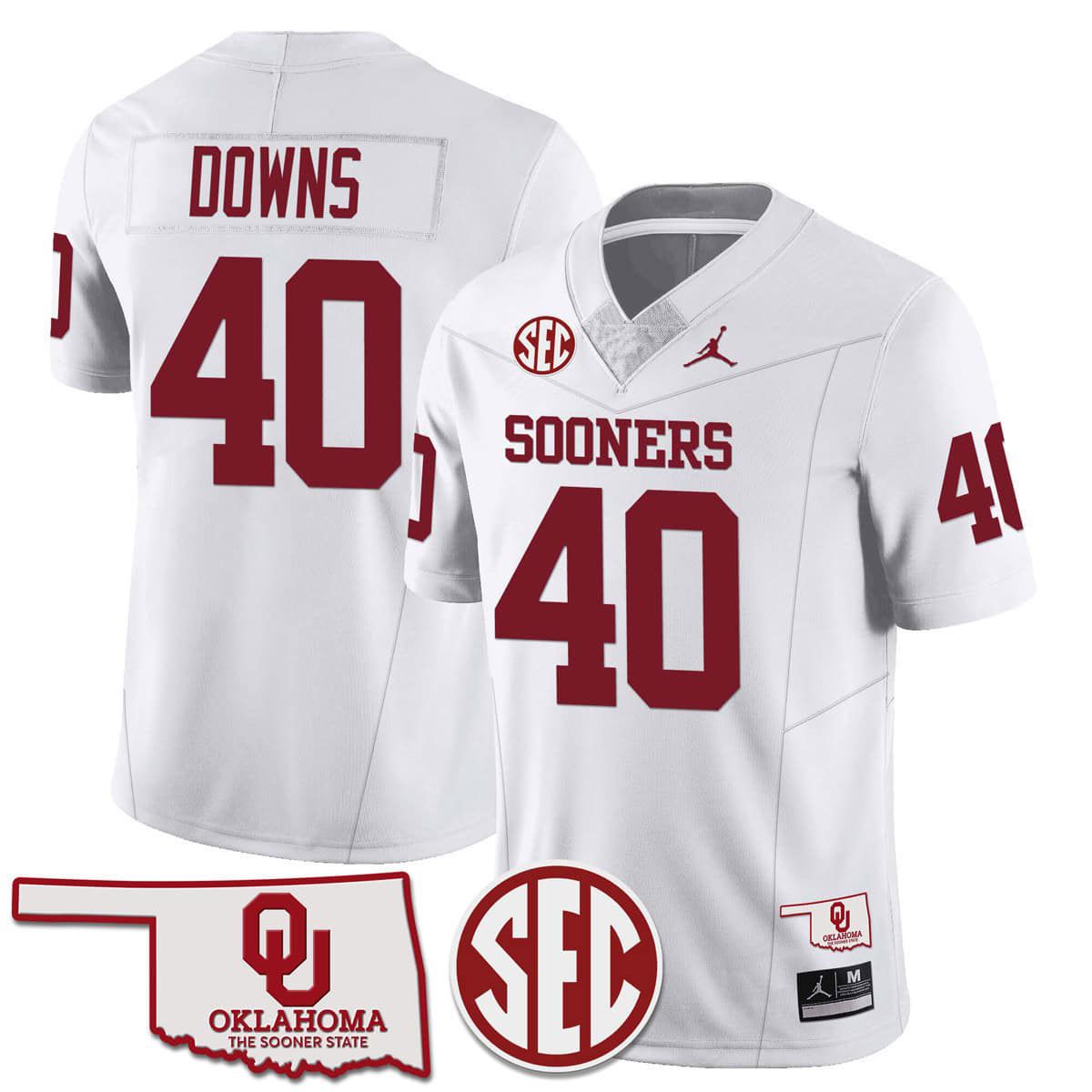 Men Oklahoma Sooners #40 Downs White 2024 SEC Patch Vapor Premier Limited NCAA Jersey